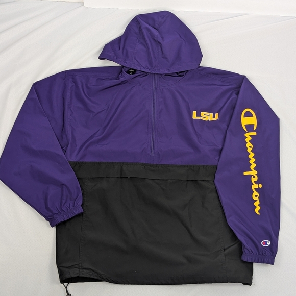 LSU Tigers Champion Purple Anorak Jacket Mens XL 1/2 Zip Pullover Windbreaker - Picture 1 of 10